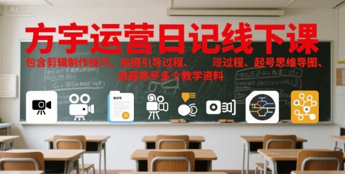方宇运营日记线下课,包含剪辑制作技巧、拍摄引导过程、起号思维导图、选题等多个教学资料-59网创