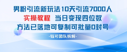 男粉引流新玩法10天引流7000人当日变现四位数可复制可批量0封号-59网创