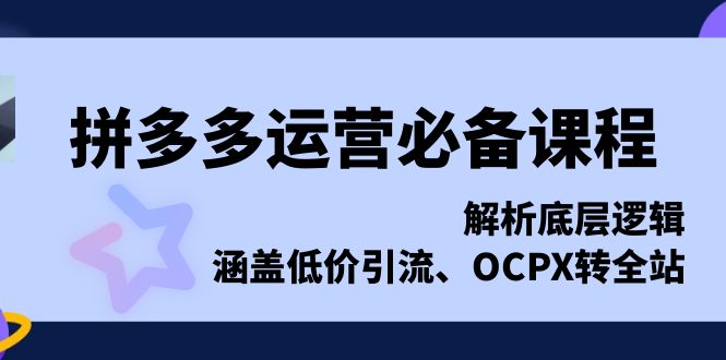 拼多多运营必备课程，解析底层逻辑，涵盖低价引流、OCPX转全站-59网创
