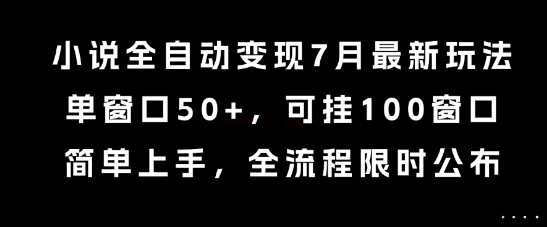 小说全自动变现7月玩法,单窗口50+,可挂100窗口,简单上手,全流程限时公布【揭秘】-59网创