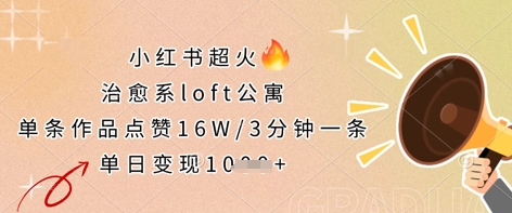 小红书超火的治愈系loft公寓,单条作品点赞16W,3分钟一条,单日变现数张-59网创