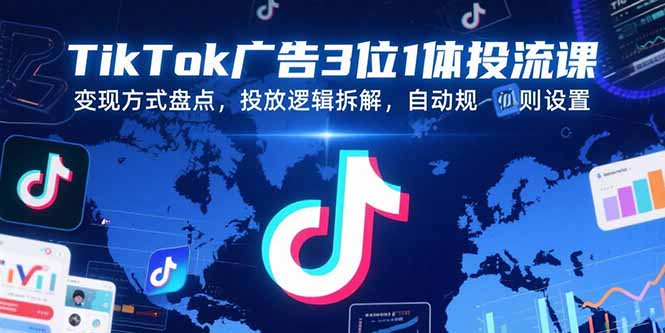 TikTok广告3位1体投流课，变现方式盘点，投放逻辑拆解，自动规则设置-59网创