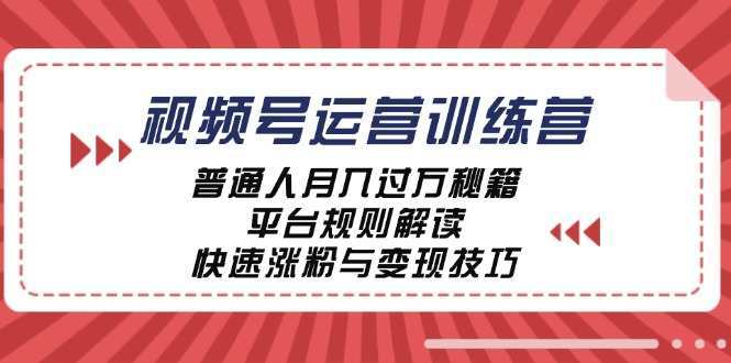 视频号运营训练营：普通人月入过万秘籍，平台规则解读，快速涨粉与变现-59网创