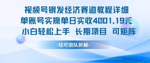 视频号银发经济赛道单账号实操单日实收1k+，小白轻松上手长期项目-59网创
