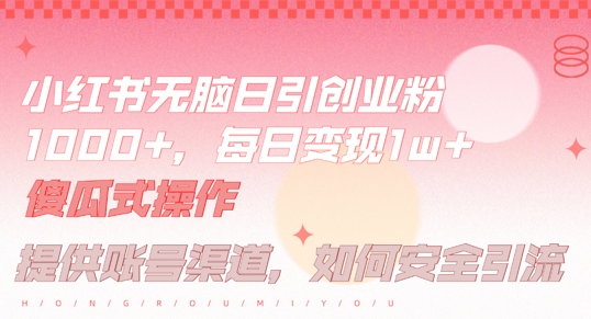 小红书无脑每日引流创业粉500+，小白每天只花半小时，躺赚长尾收益【揭秘】-59网创