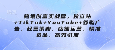 跨境创富实战营，独立站+TikTok+YouTube+谷歌广告，经营策略，店铺运营，精准选品，高效引流-59网创