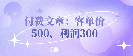 付费文章：客单价500，利润300-59网创