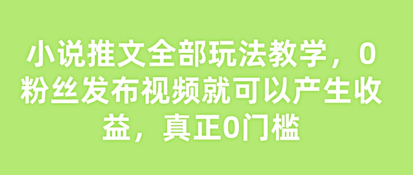小说推文全部玩法教学，0粉丝发布视频就可以产生收益，真正0门槛-59网创