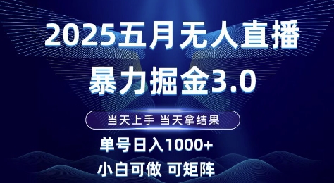 2025五月无人直播暴力掘金3.0,当天上手,当天拿结果,单号日入1k+小白可做可矩阵【揭秘】-59网创