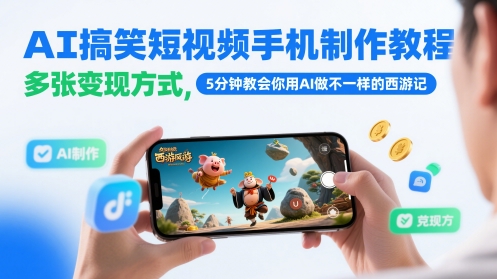 AI搞笑短视频手机制作教程,多张变现方式,5分钟教会你用AI做不一样的西游记-59网创