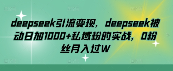 deepseek引流变现，deepseek被动日加1000+私域粉的实战，0粉丝月入过W-59网创