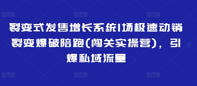 裂变式发售增长系统1场极速动销裂变爆破陪跑(闯关实操营),引爆私域流量-59网创