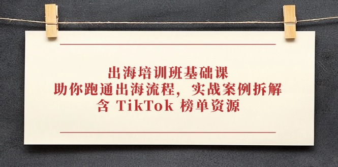 出海培训班基础课，助你跑通出海流程，实战案例拆解，含 TikTok 榜单资源-59网创