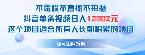 不露脸不直播不拍摄抖音单条视频日入1k+这个项目适合所有人长期积累的项目-59网创
