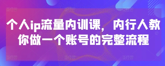 个人ip流量内训课,内行人教你做一个账号的完整流程-59网创