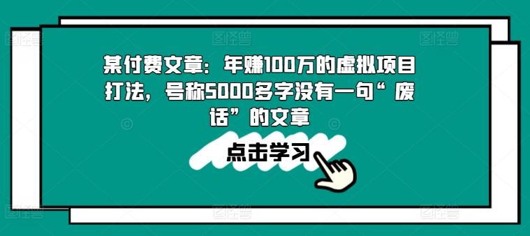 某付费文章:年赚100w的虚拟项目打法,号称5000多字没有一句“废话”的文章-59网创