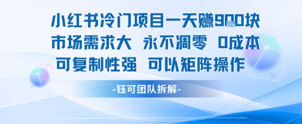 小红书冷门项目一天收益9张，市场需求大，0成本，可复制性强可以矩阵操作-59网创