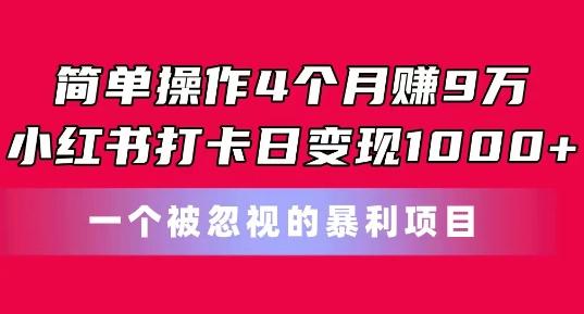 简单操作4个月赚9w,小红书打卡日变现1k,一个被忽视的暴力项目【揭秘】-59网创