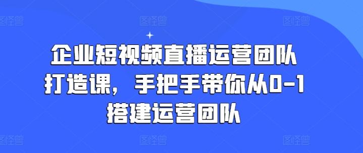 企业短视频直播运营团队打造课,手把手带你从0-1搭建运营团队-59网创
