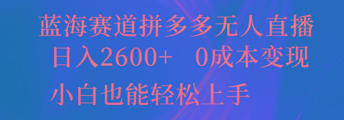 蓝海赛道拼多多无人直播，日入2600+，0成本变现，小白也能轻松上手-59网创