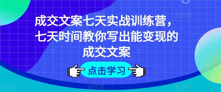 成交文案七天实战训练营，七天时间教你写出能变现的成交文案-59网创