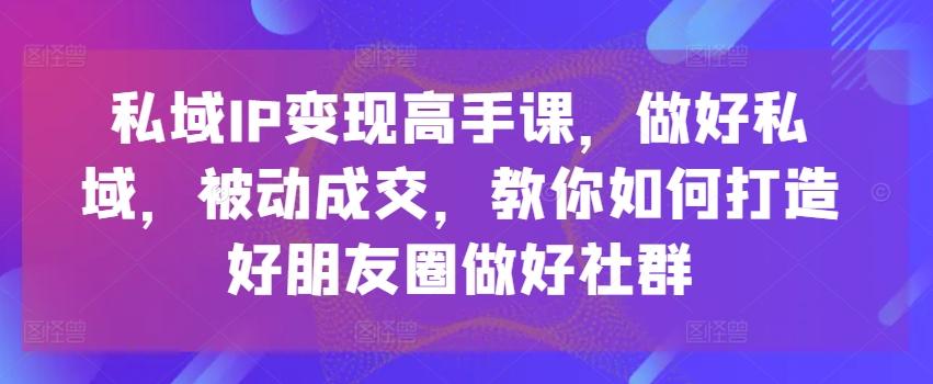 私域IP变现高手课,做好私域,被动成交,教你如何打造好朋友圈做好社群-59网创