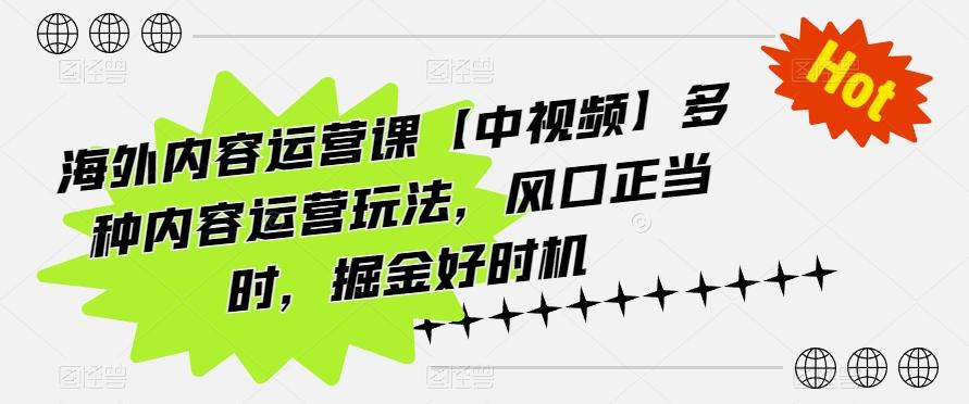 海外内容运营课【中视频】多种内容运营玩法，风口正当时，掘金好时机-59网创