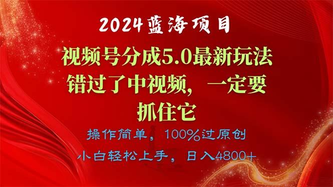 2024蓝海项目，视频号分成计划5.0最新玩法，错过了中视频，一定要抓住…-59网创