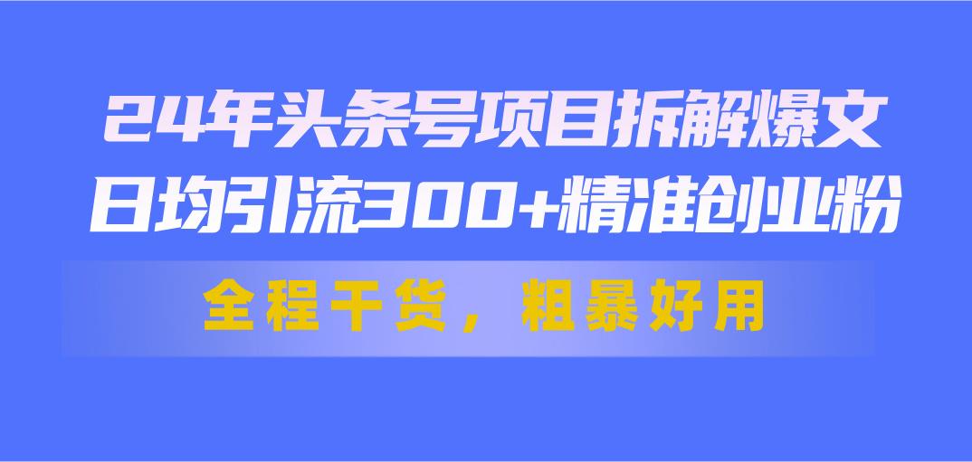 24年头条号项目拆解爆文,日均引流300+精准创业粉,全程干货,粗暴好用-59网创