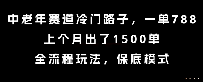 中老年赛道冷门路子，一单788，上个月出了1500单，全流程玩法，保底模式【揭秘】-59网创